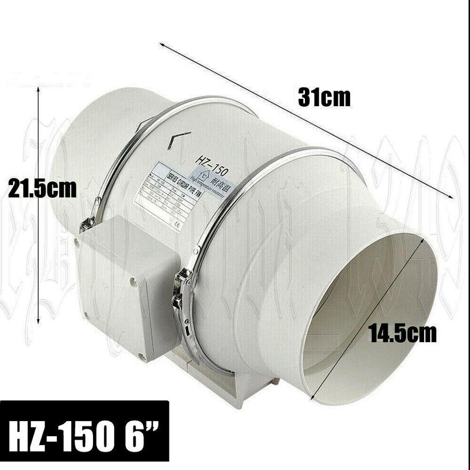 6 Inch Silent Fan Extractor Duct Hydroponic Inline Exhaust Industrial Vent