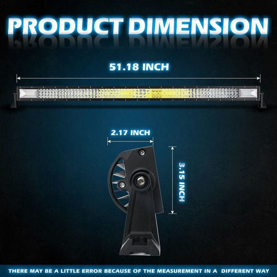 52inch LED Work Light Bar Tri Row Flood Spot Combo Offroad Driving 4WD Roof