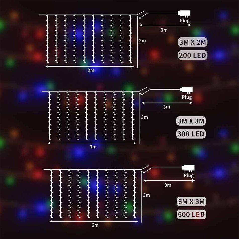 1x Waterproof LED Curtain Fairy Lights Wedding Indoor Outdoor Garden Party Decor
