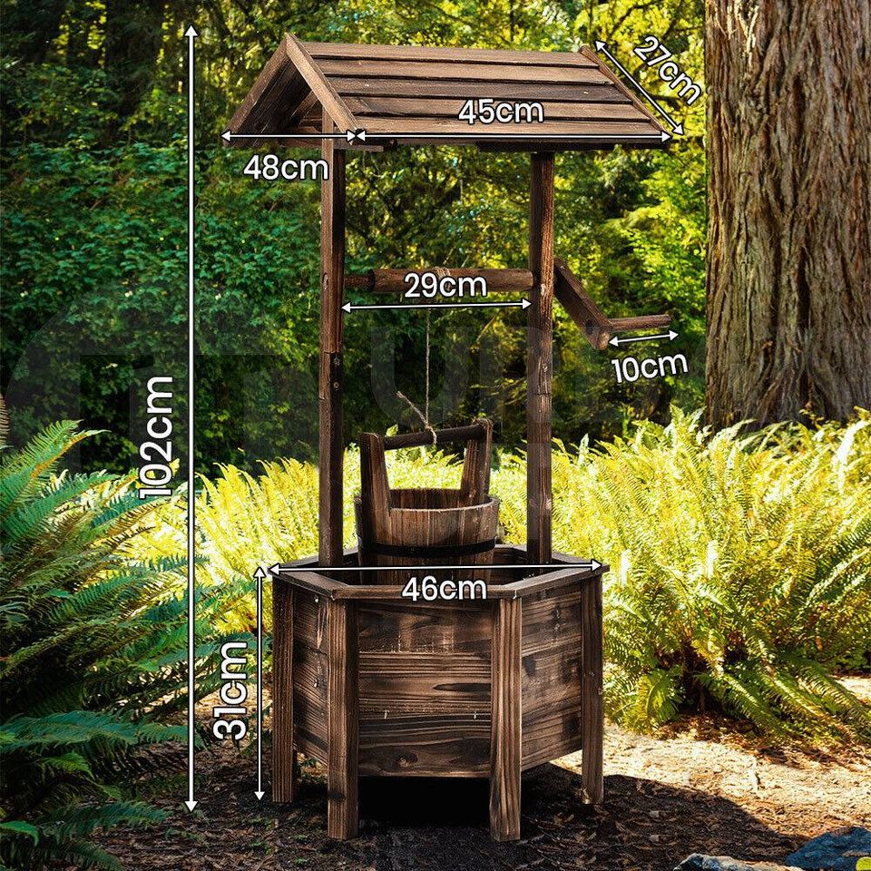 Gardeon Outdoor Garden Ornaments Wishing Well Planter Bucket Wooden Decor Rustic