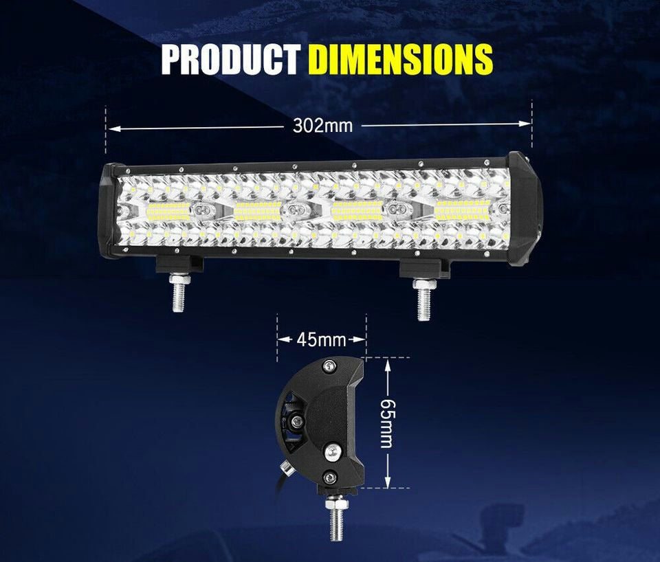 12inch LED Work Light Bar Combo Beam Triple Rows Offroad 4X4 12V