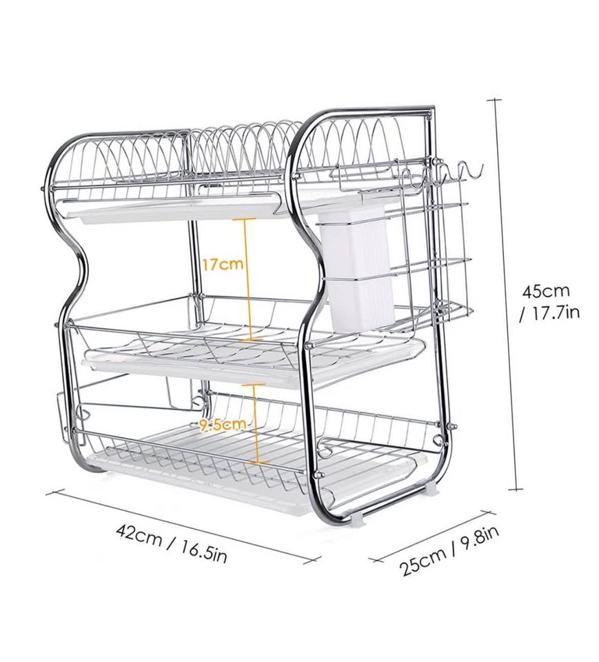 Kitchen Dish Cup Drying Rack Holder Sink Drainer 3-Tier Stainless Steel K3I8