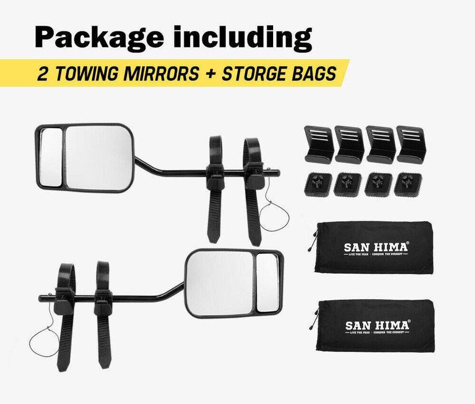 2x Towing Mirrors Pair Clip on Multi Fit Clamp On Towing Caravan 4X4 Trailer