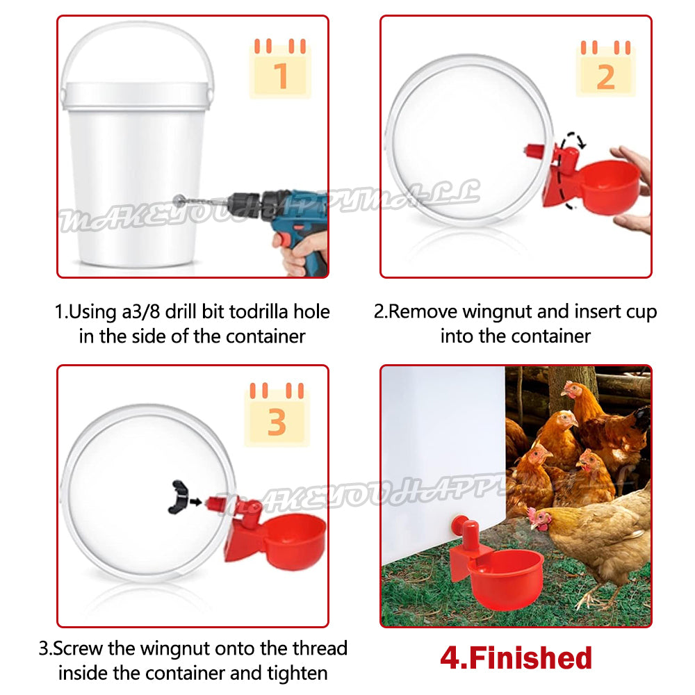 10 Automatic Chicken Water Cup Waterer Poultry Drinking Bowl Feeder Drinker Tool