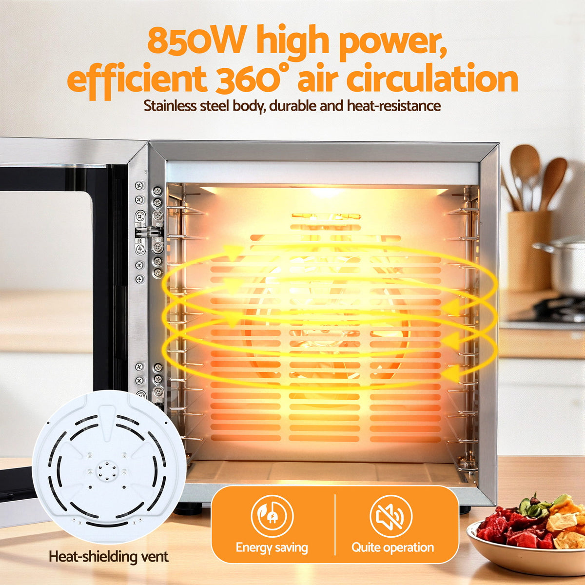 10 Tray Food Dehydrator with Glass Door, 850W