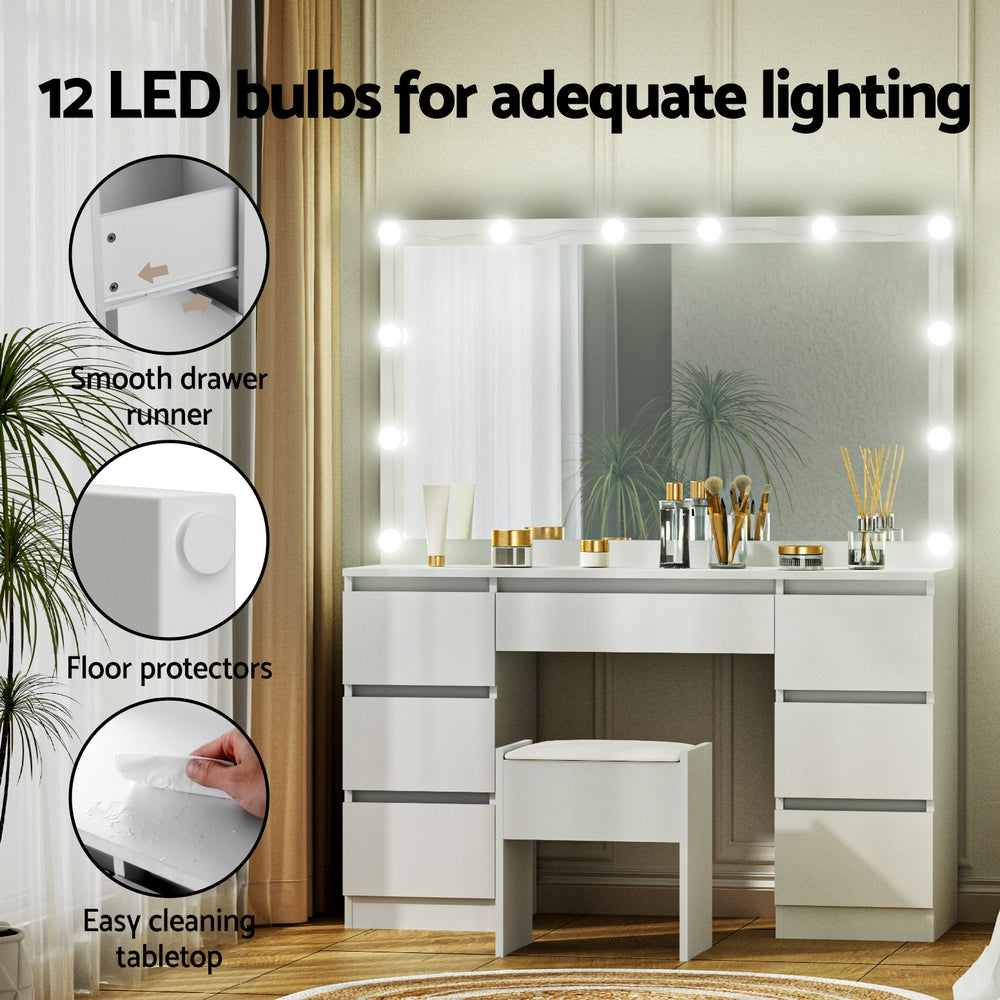 LED Dressing Table Vanity Desk with Stool, Adjustable Colour Light (White)