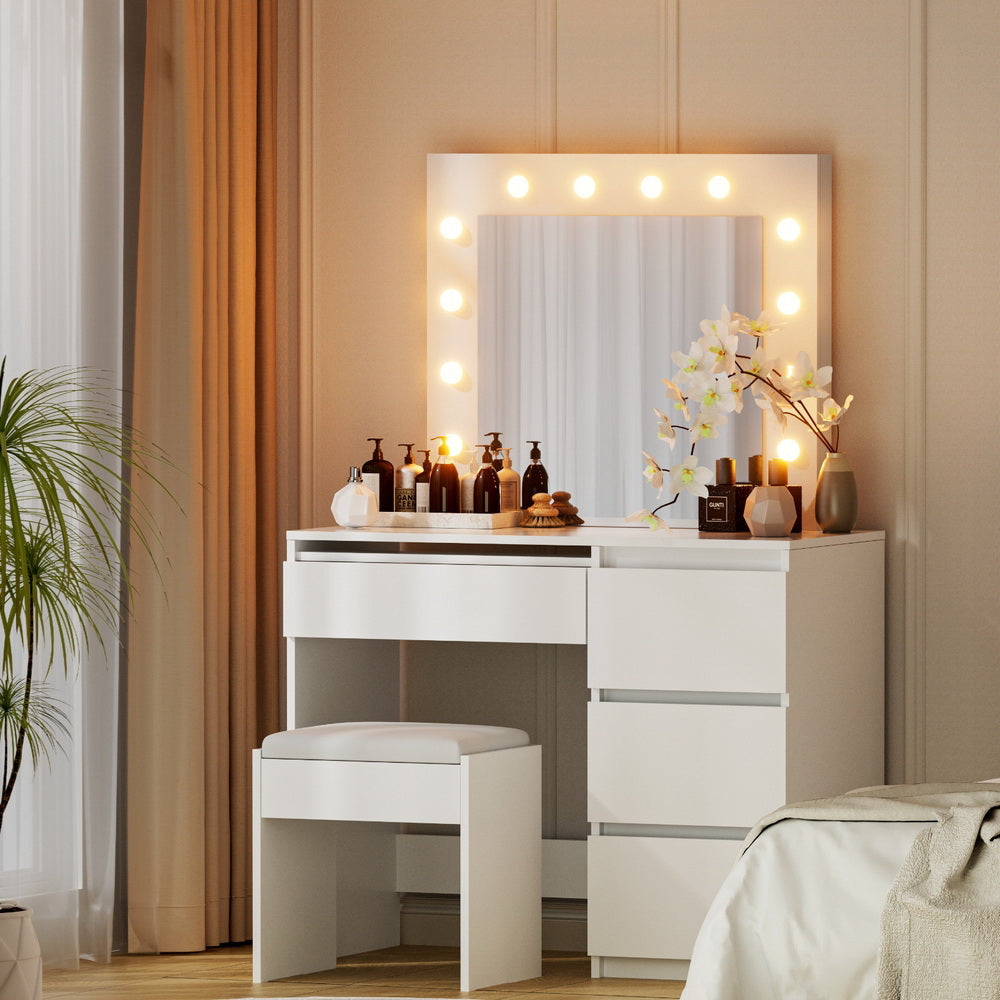 LED Dressing Table Set with Stool, 12 LED Bulbs (White)