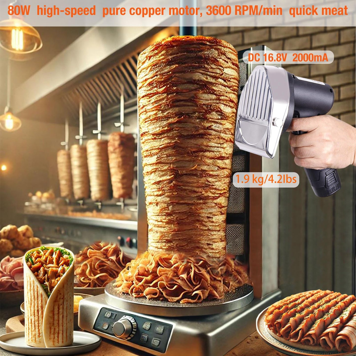 Commercial Cordless Kebab Slicer Rechargeable Shawarma Cutter