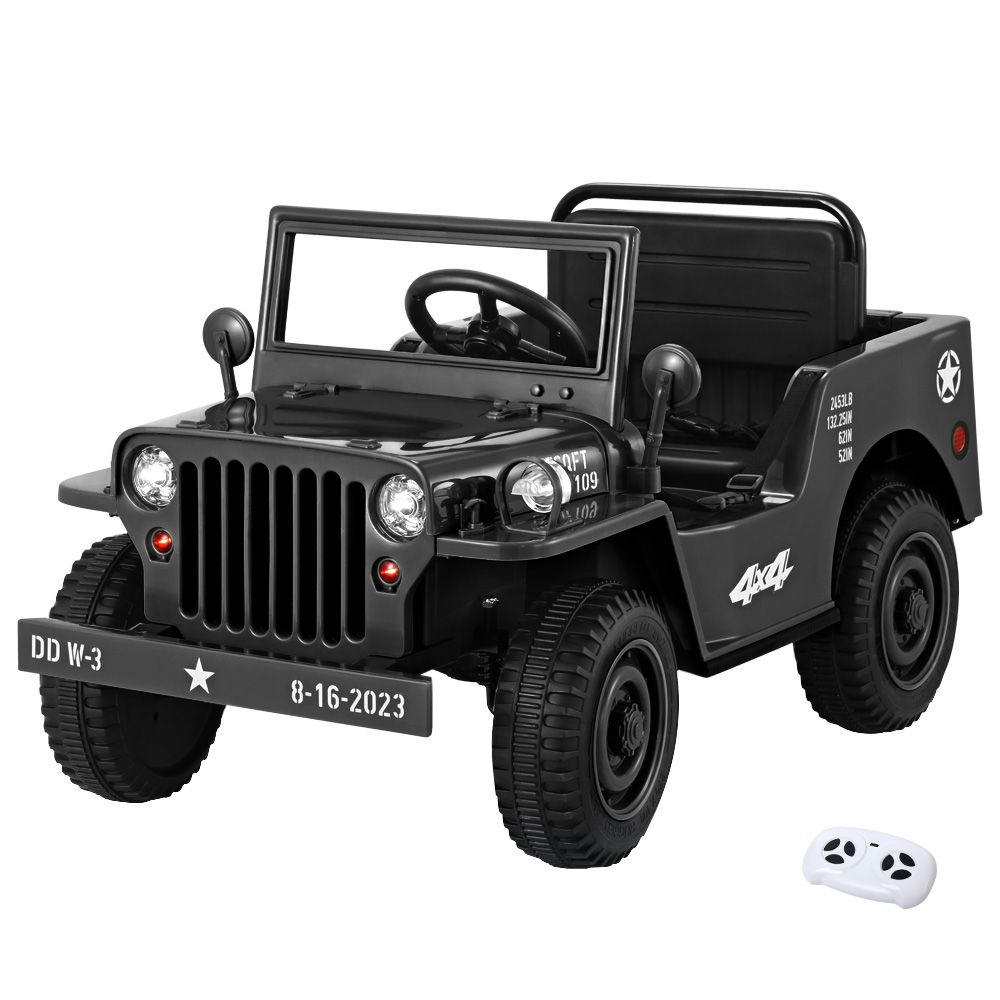 Military Jeep-Style Kids Electric Ride-On Car (Black)