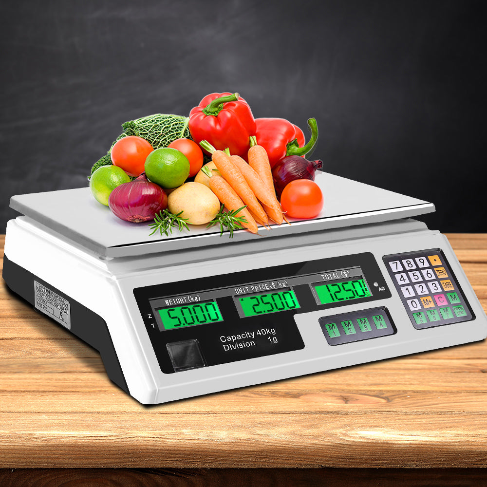 40kg Digital Kitchen Platform Scale with LCD (White)