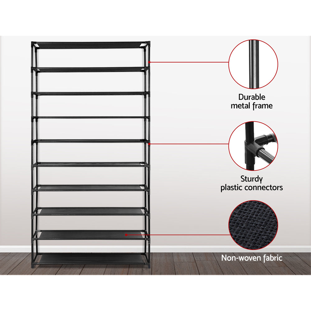 Stackable 10-Tier Shoe Rack, 50 Pairs (Black)