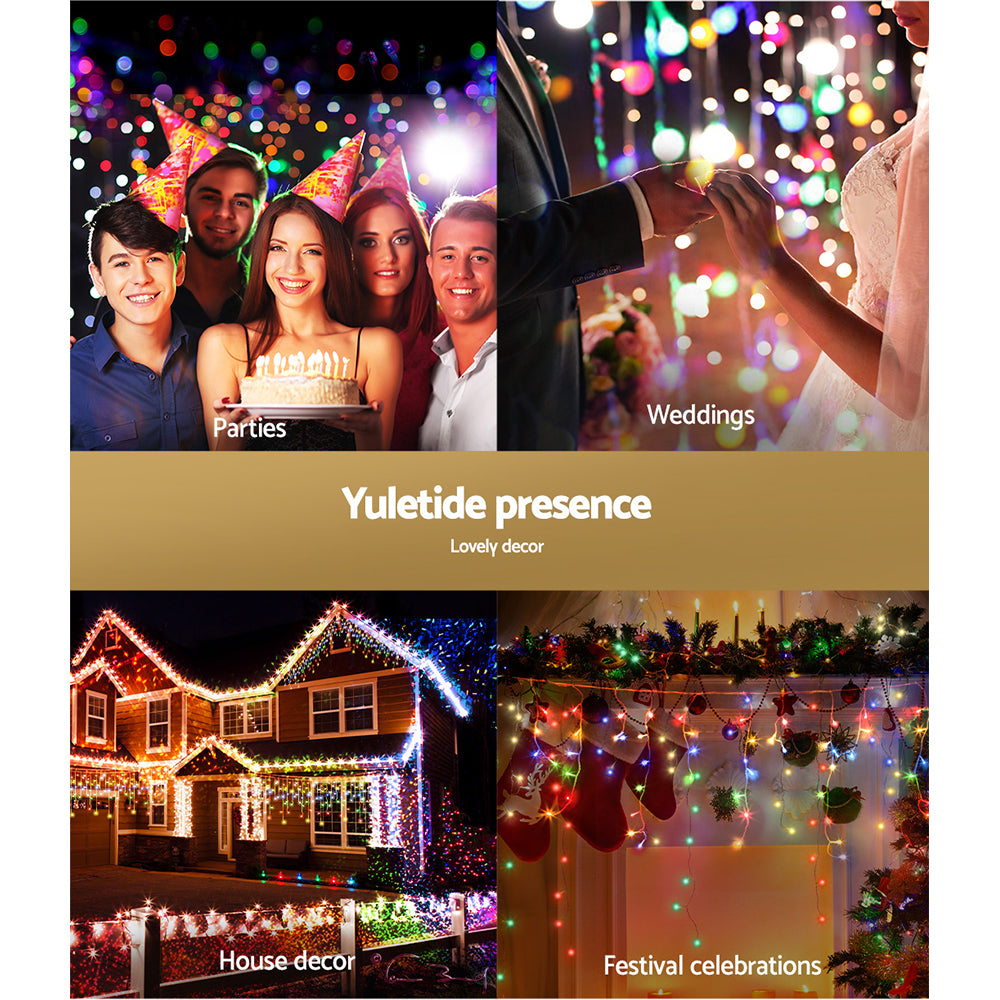 12.5m Solar Icicle Christmas Lights, 500 LED (Multi-Colour)