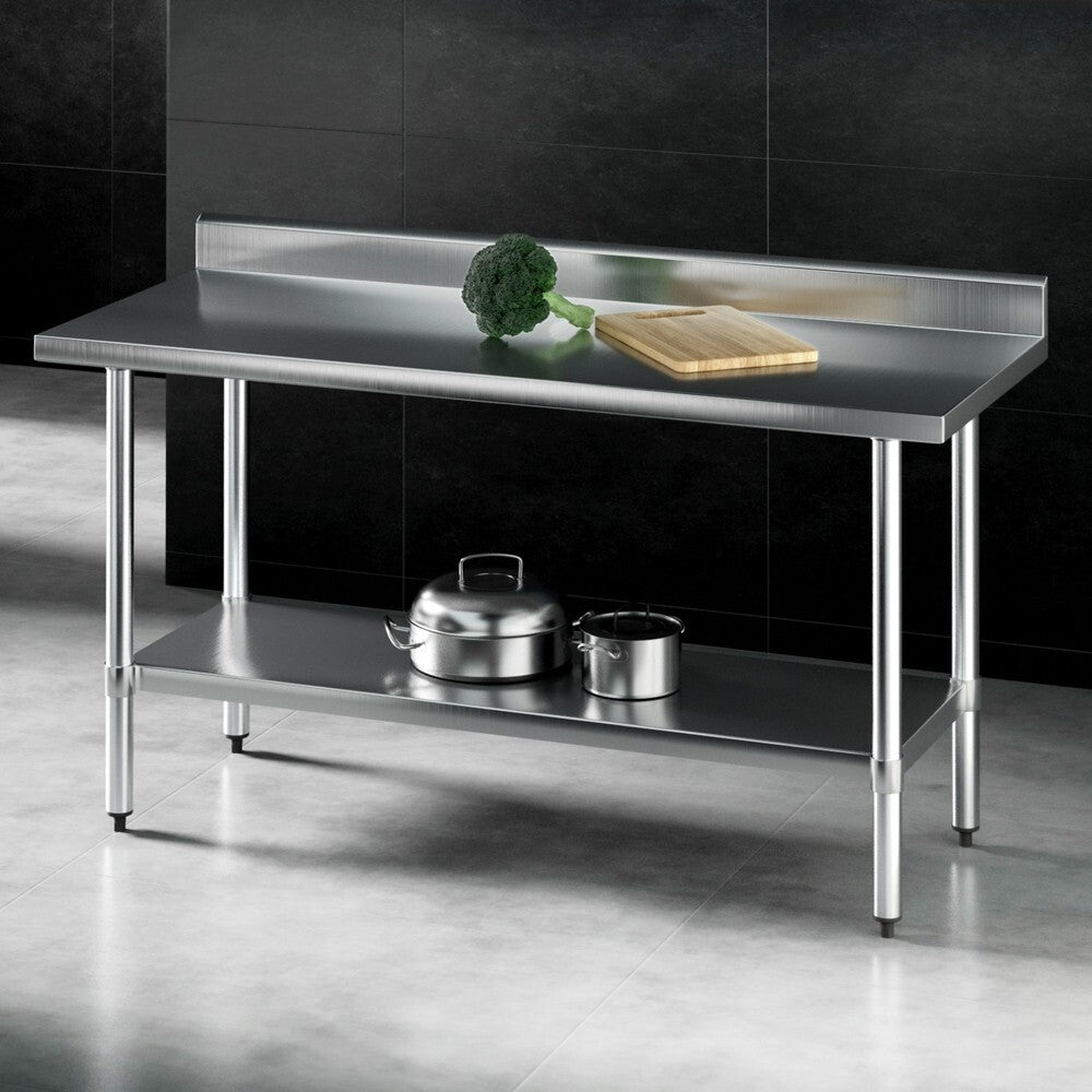 Stainless Steel Kitchen Bench with Splashback 1500 x 600mm Prep Table - Brand New