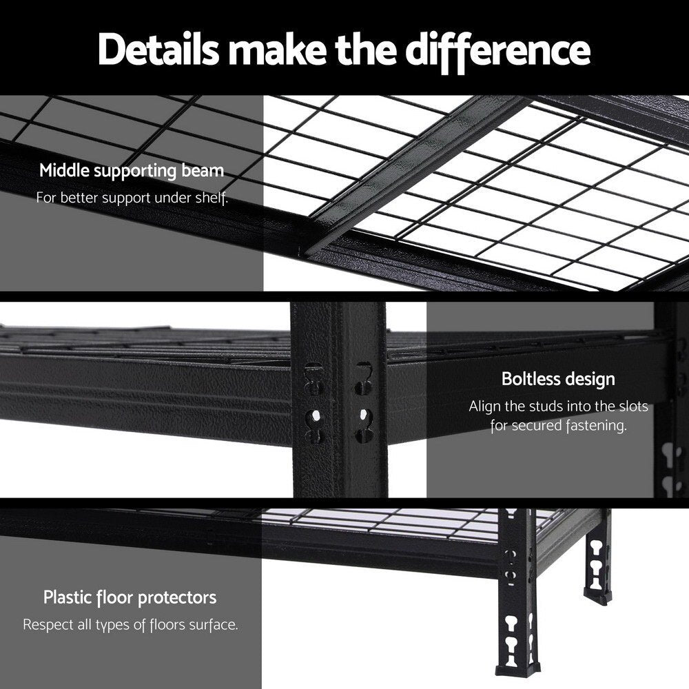 1.8m x 1.2m Garage Shelving Warehouse Rack 5 Tier Steel Black - Brand New