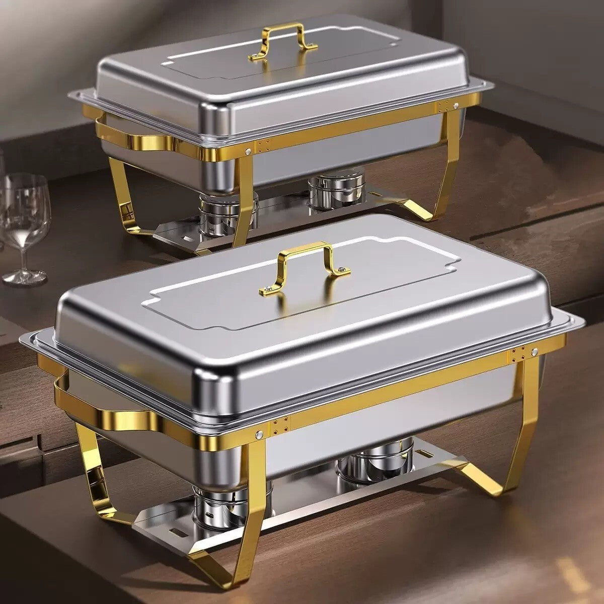 Stainless Steel Chafing Dish Buffet Food Warmer 11L Gold Stand - Brand New