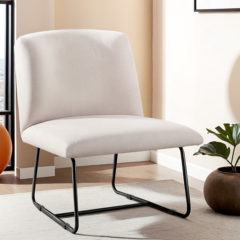 Accent Chair Beige Linen Armless Lounge Chair Metal Legs - Brand New