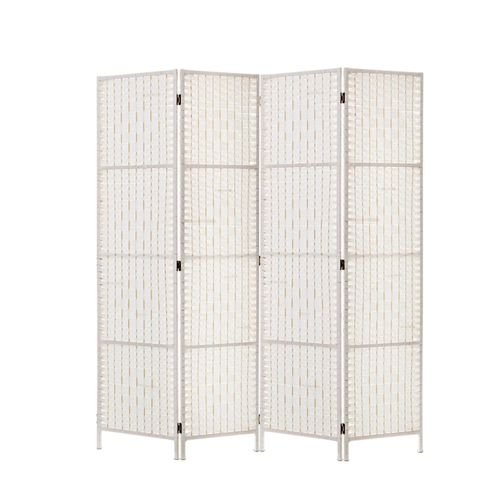 4 Panel Room Divider Screen 163x170cm Woven White