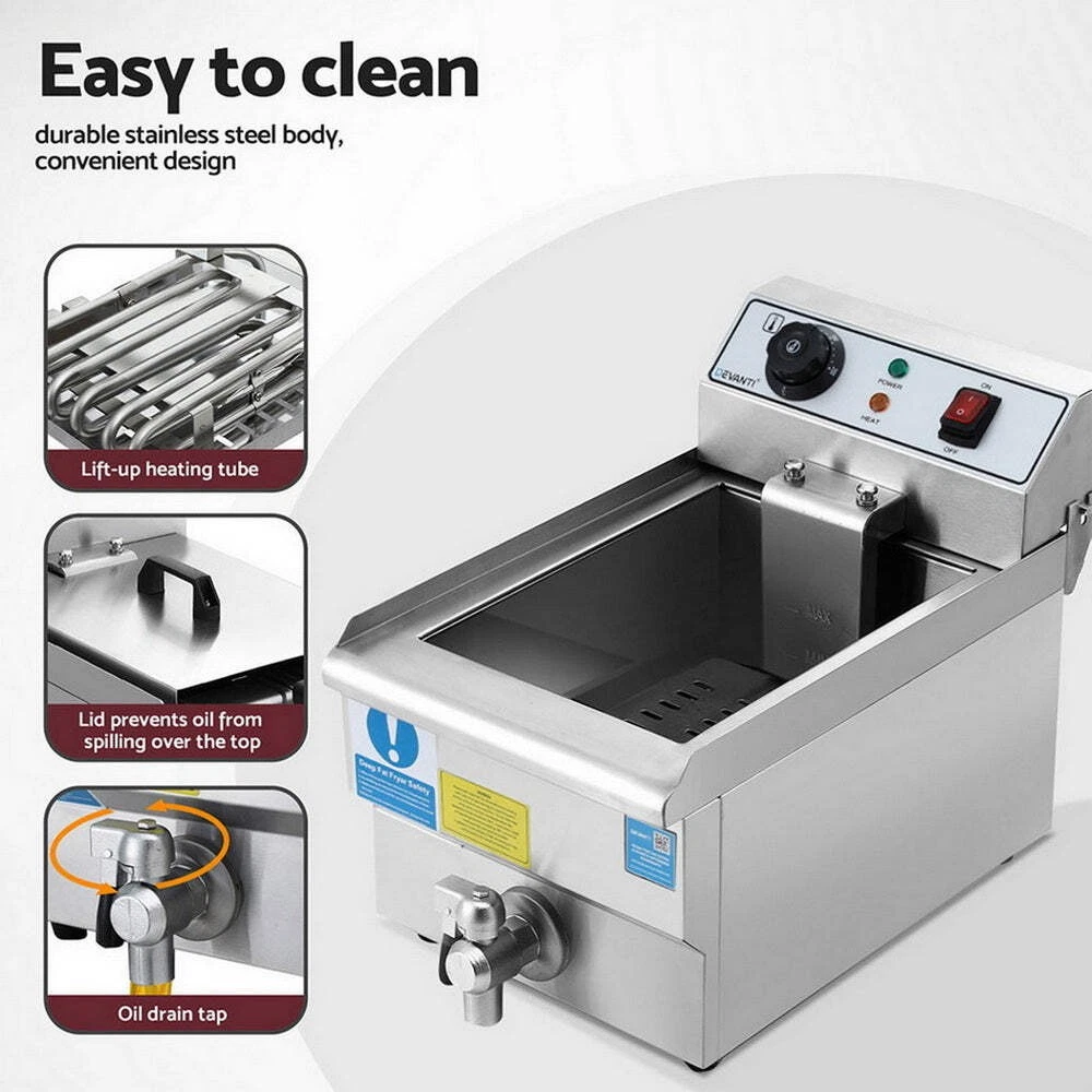 10L Electric Deep Fryer Adjustable Temperature Control Fryer 3000W