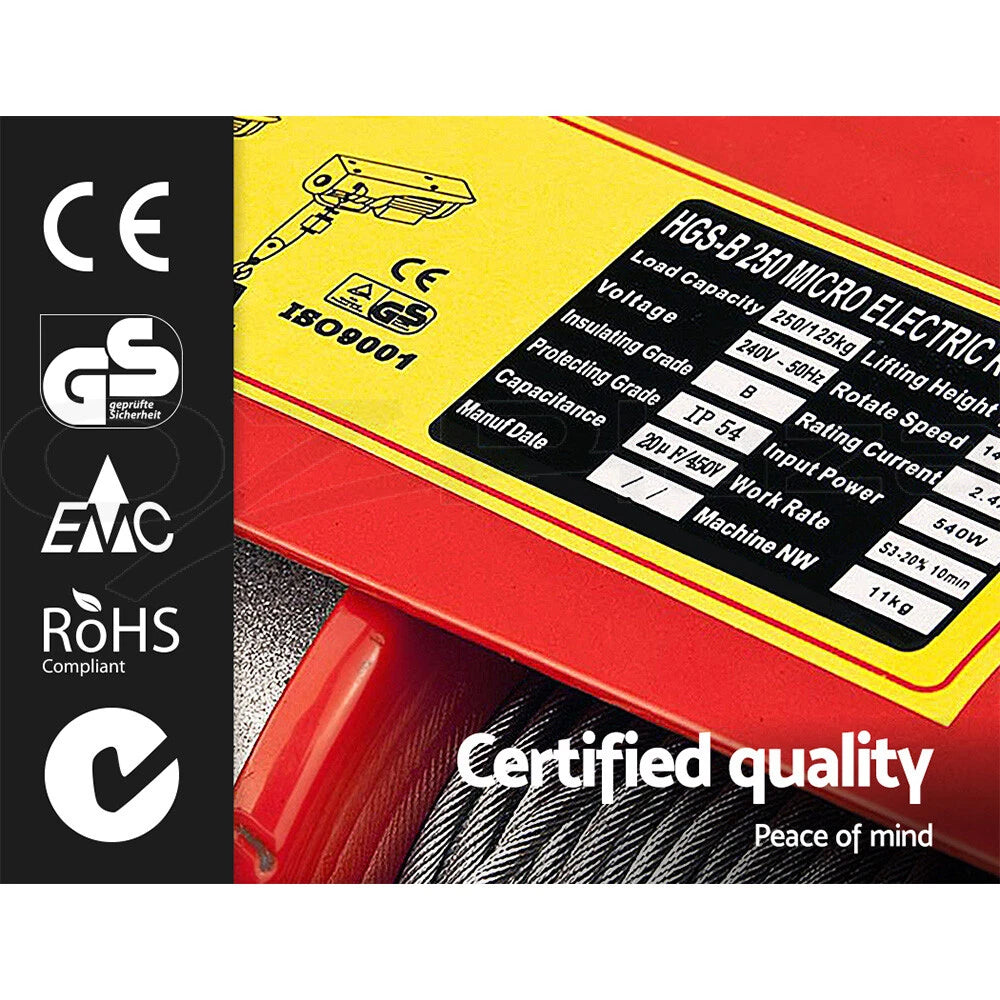 Electric Hoist Winch 125/250KG Rope Tool Remote Chain Lifting Cable 18M