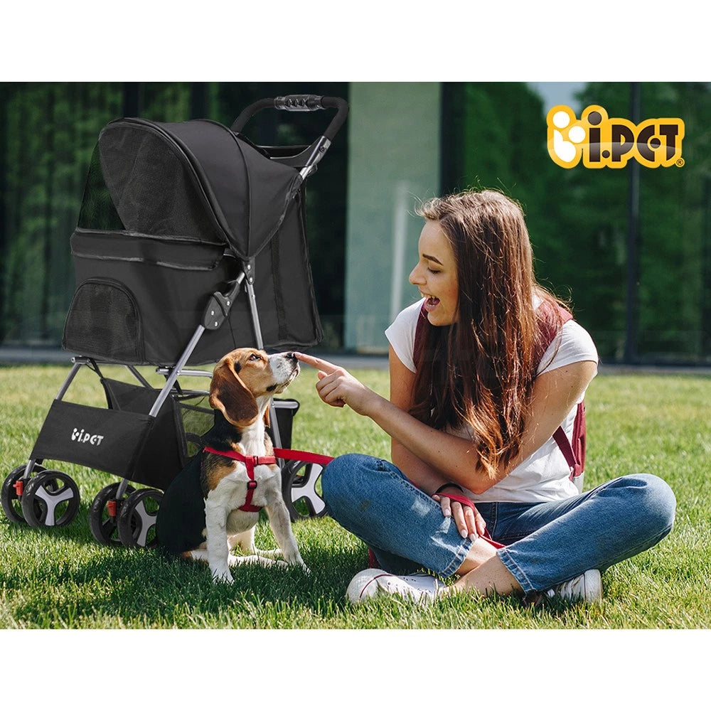 Pet Stroller Pram Dog Cat Carrier Cage Travel Pushchair Foldable 4 Wheels