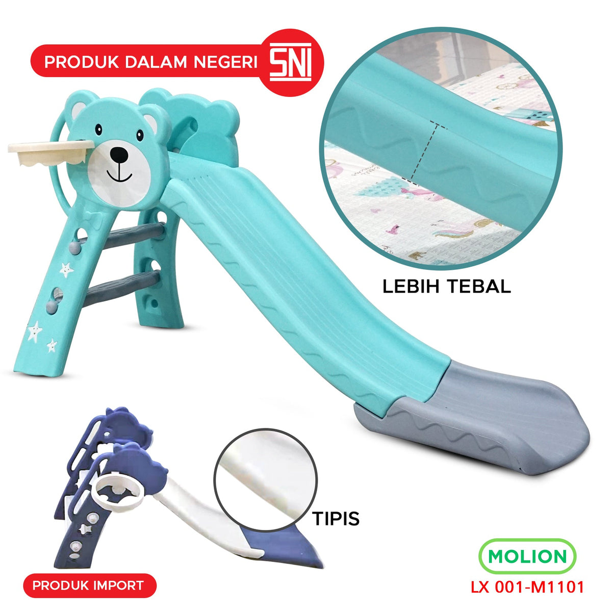 Kids Slide with Basketball Hoop Teal Bear - Brand New