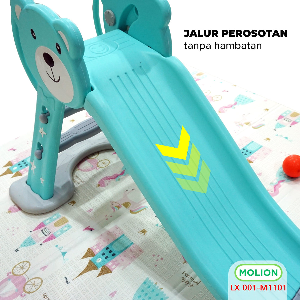 Kids Slide with Basketball Hoop Teal Bear - Brand New