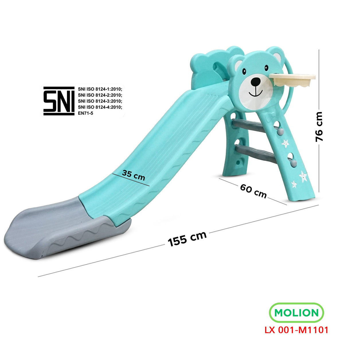 Kids Slide with Basketball Hoop Teal Bear - Brand New