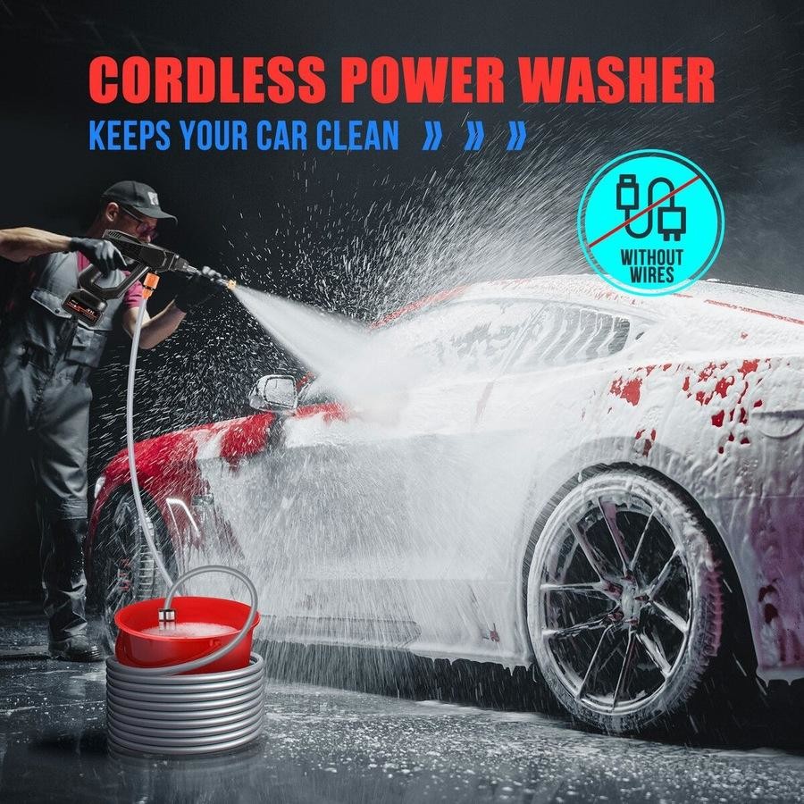 Cordless Pressure Washer Electric High Power Cleaner Wall Driveway Outdoor Watering Spray Gun 2x Battery Water Hose