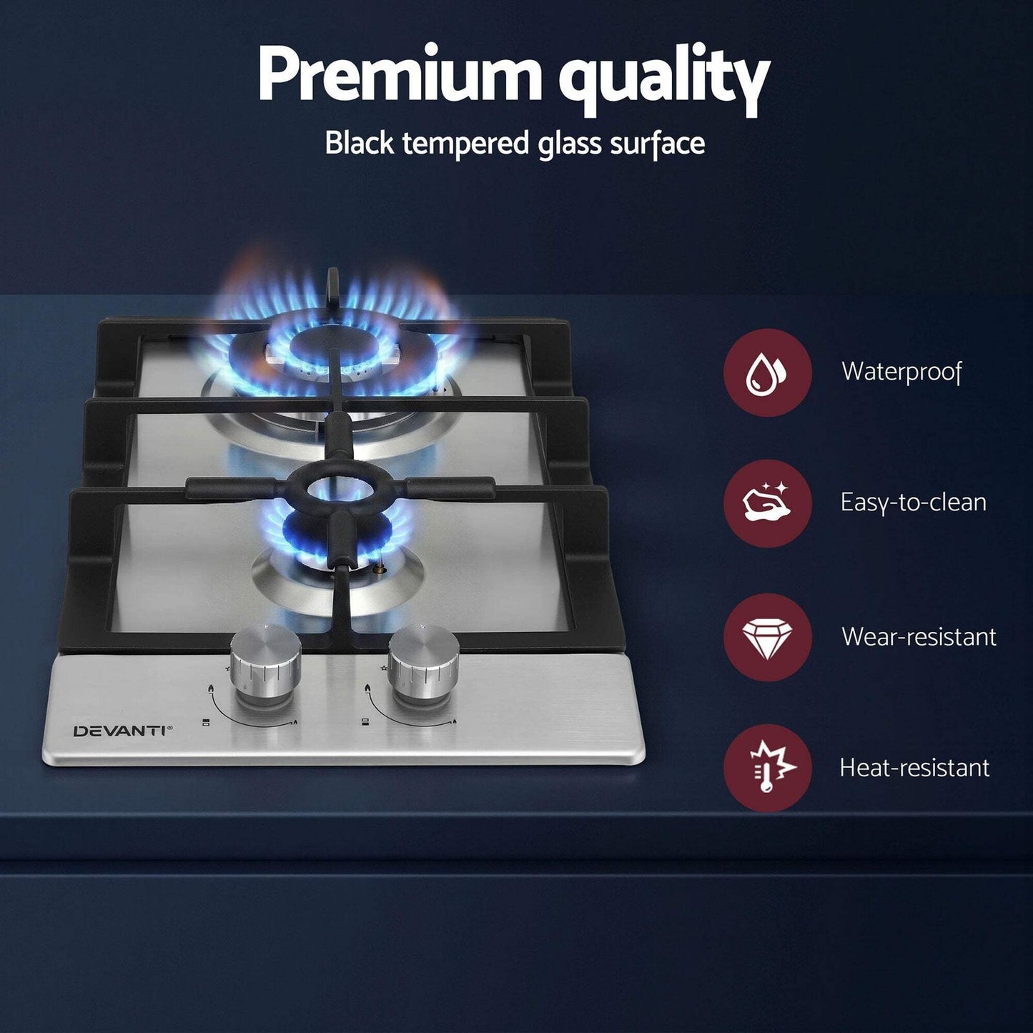 Gas Cooktop 30cm 2 Burner Silver