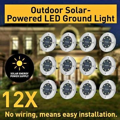 12 Solar Powered LED Buried Inground Recessed Light Garden Outdoor Deck Path