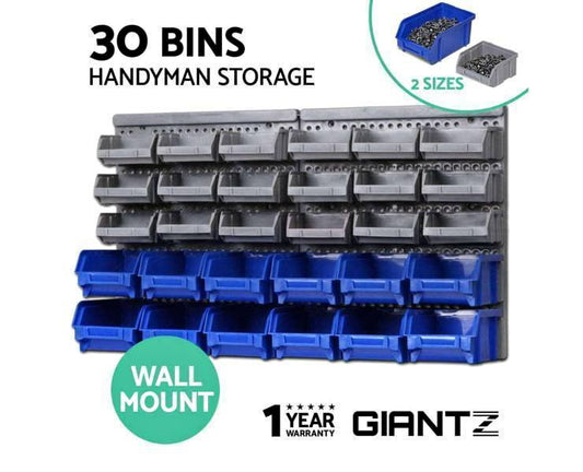 New 30 Bin Wall Mounted Rack Storage Organiser Shed Work Bench