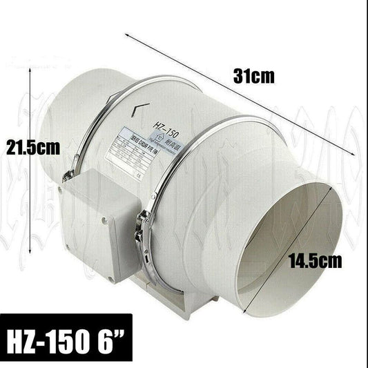 6 Inch Silent Fan Extractor Duct Hydroponic Inline Exhaust Industrial Vent