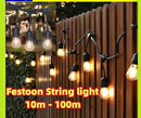 10 - 20m Festoon String Lights Non LED E27 Christmas Wedding Party Retro Bulb
