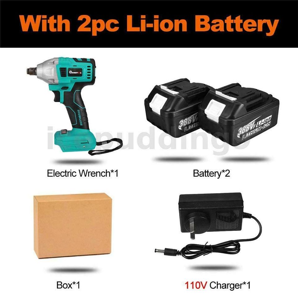 Cordless Electric Impact Wrench Brushless Rattle Gun Car Torque Driver