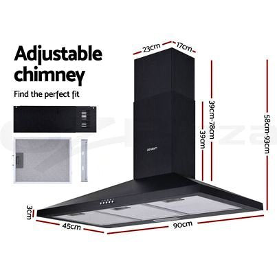 Rangehood 900mm Range Hood 90cm Kitchen Canopy Stainless Steel Home