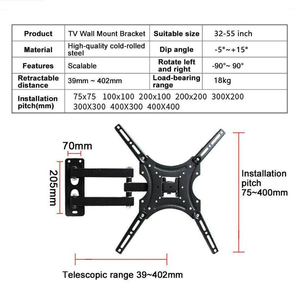 Full Motion TV Wall Mount Bracket Swivel Tilt 32 37 42 40 50 52 55 Inch LED LCD