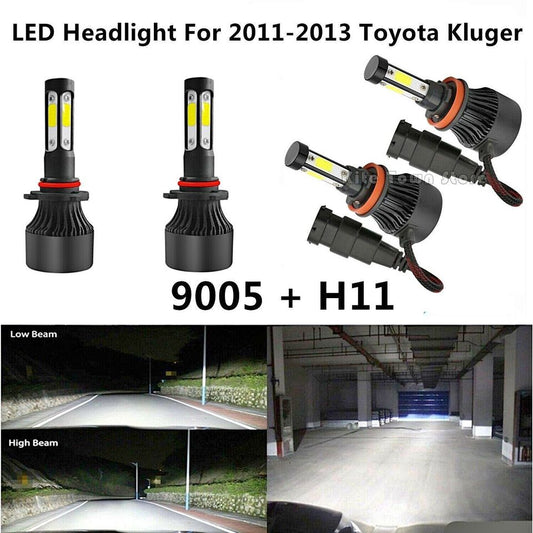 Bulbs For 2011-2013 Toyota Kluger 9005 HB3 H11 LED Headlight High Low Beam 4Pcs