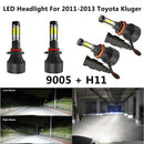 Bulbs For 2011-2013 Toyota Kluger 9005 HB3 H11 LED Headlight High Low Beam 4Pcs