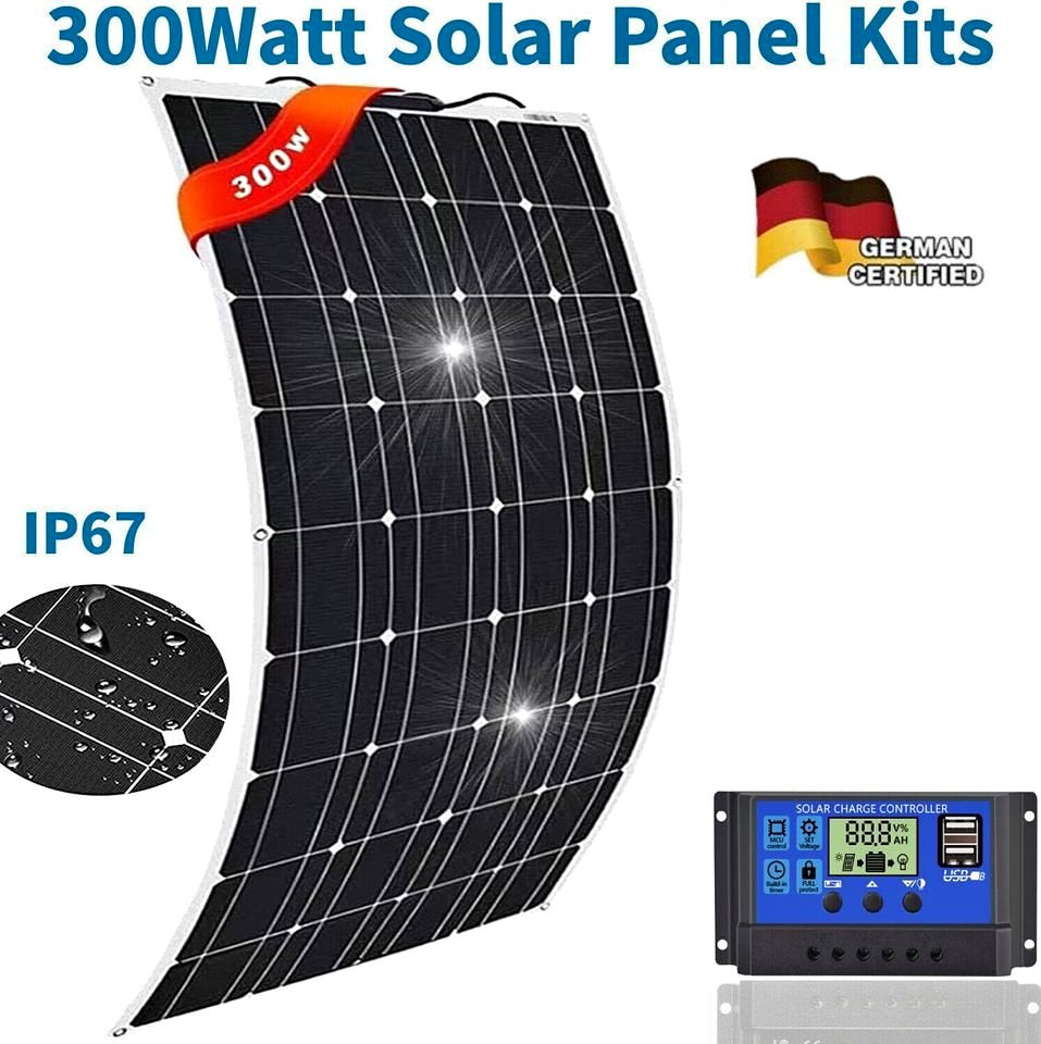 300W Flexible Solar Panel Portable Power Mono Camping Home RV 12V Battery Charge
