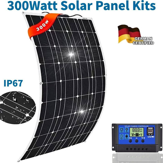 300W Flexible Solar Panel Portable Power Mono Camping Home RV 12V Battery Charge