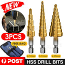 3Pcs NEW HSS Steel Step Cone Drill Titanium Bit Set Hole Cutter 3/12Mm 4-12/20Mm