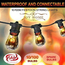 10-100m Festoon String Lights Light Wedding Party Christmas Waterproof Outdoor
