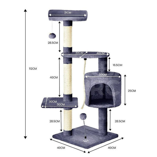 112cm Cat Tree Trees Scratching Post Scratcher Tower Condo House Grey Toy