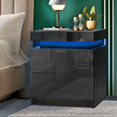 Bedside Tables 2 Drawers Side Table RGB LED High Gloss Nightstand