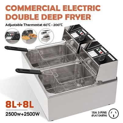 16L Fast Deep Fryer Commercial Electric Twin Basket Stainless Steel Kitchen