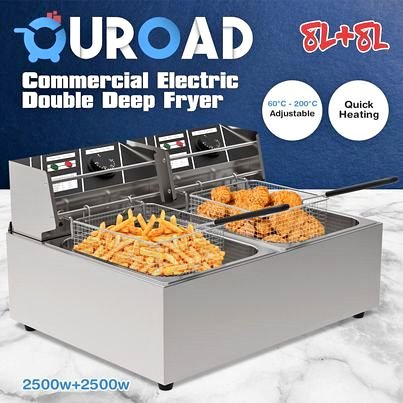 16L Electric Commercial Deep Fryer Twin Frying Basket Chip Cooker Kitchen 2500W 10 amp