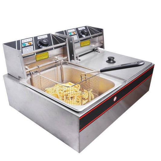 Commercial Electric Deep Twin Fryer Frying Basket Chip Cooker 20L