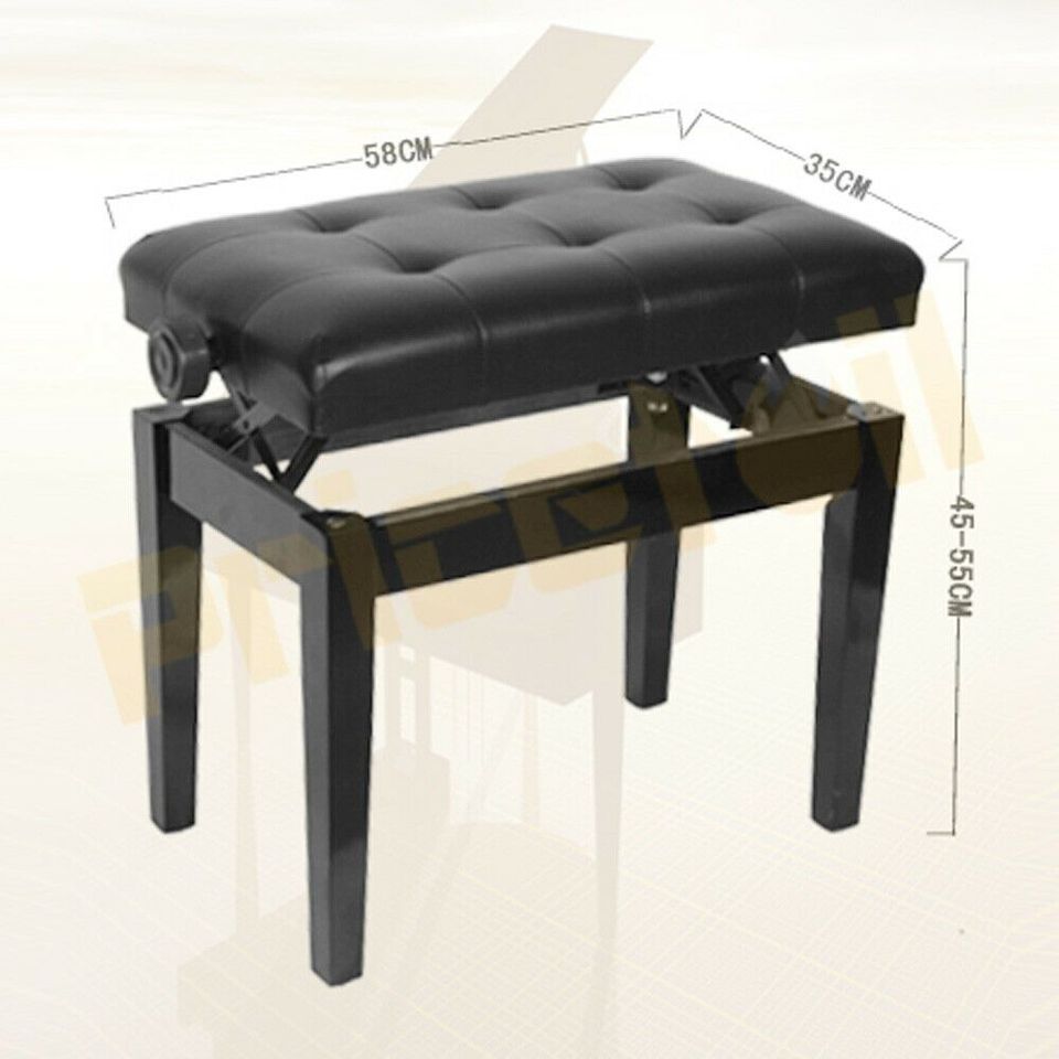 Luxury Adjustable Piano Keyboard Bench Stool PU Leather Seat Black Chair