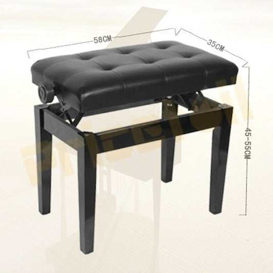 Luxury Adjustable Piano Keyboard Bench Stool PU Leather Seat Black Chair