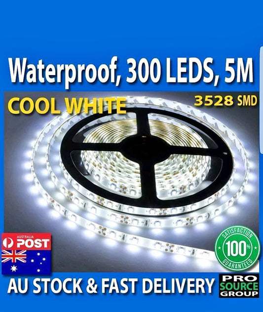 12V Cool White 5M 3528 SMD 600 LED Strips Led Strip Lights Car Boat Waterproof